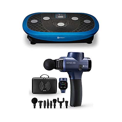 LifePro Rumblex Plus 4D Vibration Plate Exercise Machine, and Sonic Pro Percussion Massage Gun Bundle