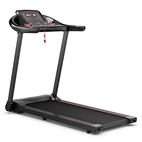 GYMAX Foldable Treadmill, 2.25HP Folding Treadmill with LED Monitor, 12 Preset Programs, APP Control, Blue Tooth Speaker & Pulse Sensor, Portable Compact Small Treadmill for Apartment/Home/Gym (Red)