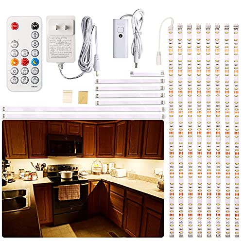 WOBANE Under Cabinet Lighting, 8PCS LED Strip Lights with Remote and 24W Adapter, Ultra Bright 240-LED Tape Light for Kitchen,Counter,Shelf,TV Back 2700K Warm White,Dimmable,Timing,Memory Function