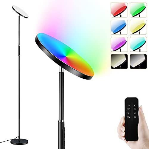 Upgrade Bright LED Floor Lamp with Remote, Multicolor and White Light Torchiere Room Lamp 2700K-6500K Dimmer Modern Standing Lamp, Sync to Music RGB Color Changing Floor Light for Living Room Bedroom