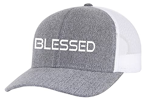Trenz Shirt Company Men’s Christian Blessed Embroidered Mesh Back Trucker Cap, Heather Grey/White