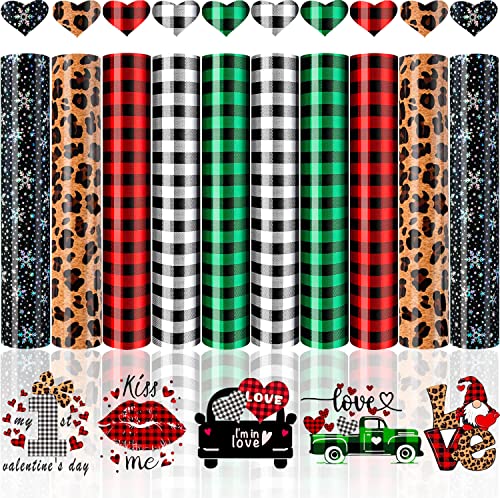 Christmas Buffalo Plaid HTV Heat Transfer Vinyl – 10 Sheets 11.8″ x 9.8″ Iron On Bundle for Cricut for T Shirts, Patterned Glitter Holographic Leopard, AFunCrafter