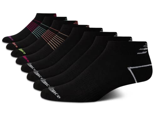 New Balance Girls’ Athletic Socks – Cushion Quarter Cut Ankle Socks (8 Pack), Size Large, Black