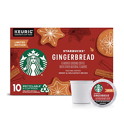 Starbucks K-Cup Coffee Pods—Gingerbread Flavored Coffee—100% Arabica—Naturally Flavored—Limited Edition—1 box (10 pods)
