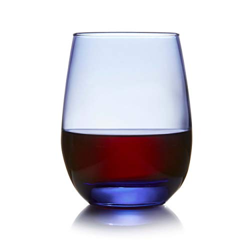 Libbey 231L Stemless Wine Glasses, Tidal Blue, 15.25-ounce, Set of 12