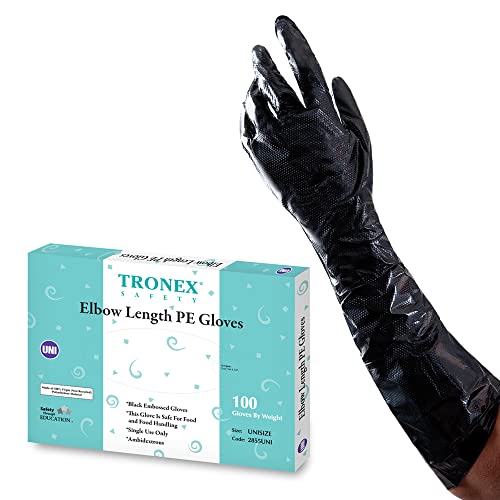 TRONEX 20″ Elbow-Length Long Polyethylene (PE) Disposable Gloves , Elbow Extra Long Plastic Gloves for Cooking Food Safe (100, Unisize)