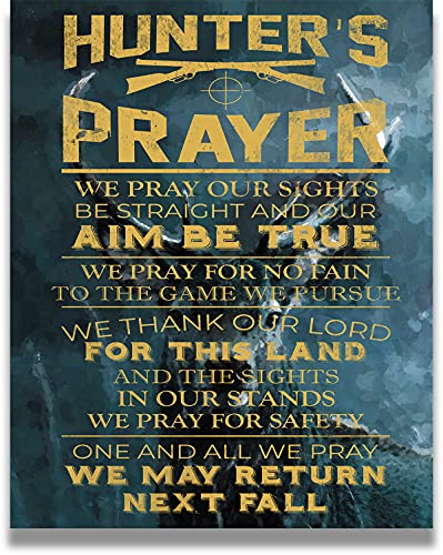 The Hunter’s Prayer – Hunting Wall Decor Art Print with a blue background – unframed artwork printed on photograph paper