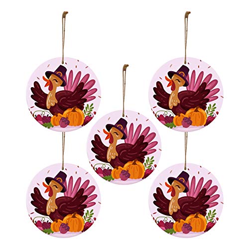 Owill-home 5Pcs Thanksgiving Wooden Hanging Ornaments, Turkey Theme Wood Pendant Tree Hanging Ornaments, Autumn Hanging Ornaments for Fall Harvest Thanksgiving Decorations Home Decor Tags (A-5PCS)