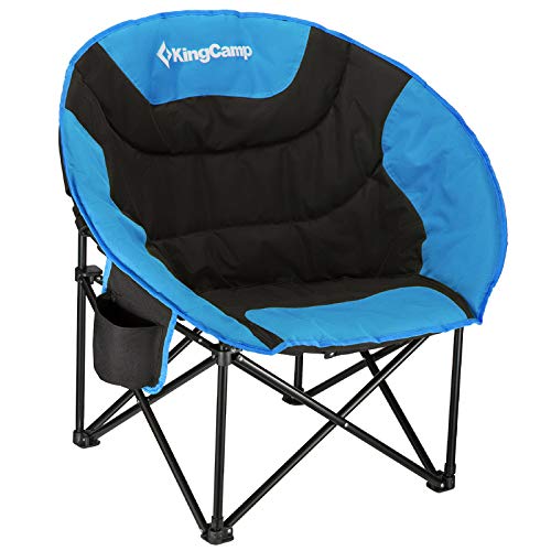 KingCamp Saucer Camping Chair for Adults Oversized Moon Folding Portable Heavy Duty Lawn Round Sofa Padded Seat with Cup Holder and Storage Bag Supports 300lbs, 1 Pack, Black/RoyalBlue