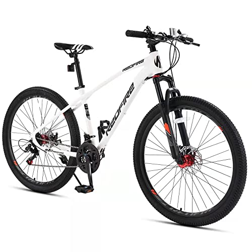 Redfire Mens Mountain Bike, 27.5-Inch Wheels, 21-Speed Shimano Drivetrain, Aluminum Frame and Dual Disc Brakes, Lock-Out Suspension Fork, Hardtail Mountain Bicycle for Womens Adult Matte White