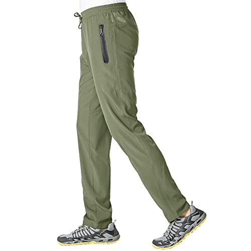 JHMORP Men’s Track Pants Quick Dry Hiking Pants Workout Athletic Running Joggers with Zipper Pockets Army Green,XL