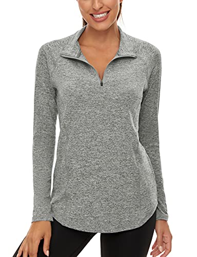 LURANEE Womens Long Sleeve 1/4 Zip Pullover Athletic Hiking Running Workout Tops Grey