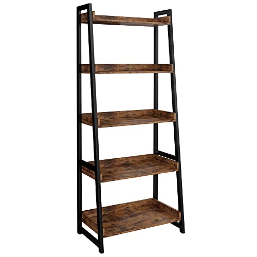IRONCK Industrial Bookshelf 5-Tier, Bookcase Ladder Shelf, Storage Shelves Rack Shelf Unit, Accent Furniture Metal Frame, Home Office Furniture for Bathroom, Living Room