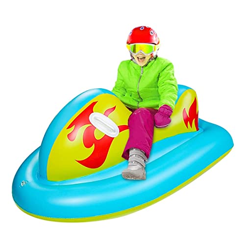 SUNSHINE-MALL Kids Snow Tube, Inflatable Snow Sled for Adults, Heavy Duty Snow Tube Made by Thickening,Snow Toys for Kids Outdoor (Ski Boat-New), Blue+Yellow, 126x76x55cm