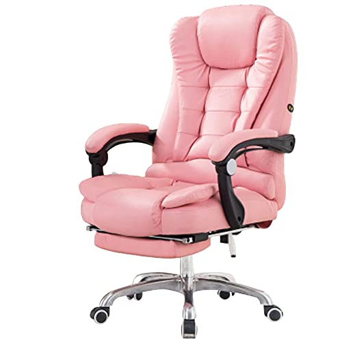 HQYXGS Massage Office Chair, Pink Gaming Chair for Adults Women Ergonomic Gaming Chair with Footrest Lumbar Support Pu Leather High Back Computer Chair Adjustable Back Recline Swivel 360°