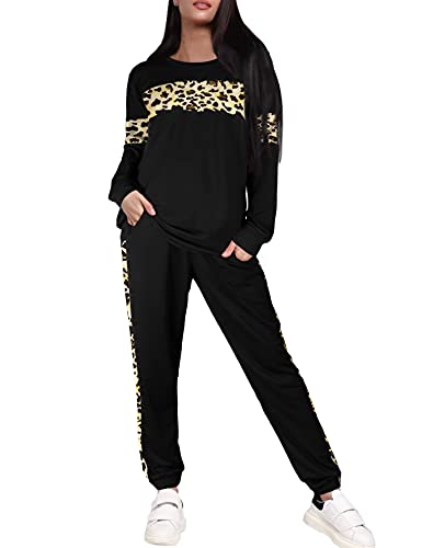 Sipaya Black Sweatsuit for Women 2 Piece Stripe Leopard Lounge Set M | The Storepaperoomates Retail Market - Fast Affordable Shopping