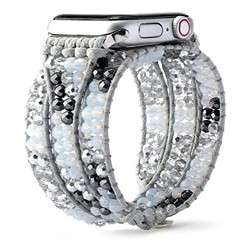 TinoBand Boho Bracelet Apple Watch Band for Women Men 3 Wraps Bracelet Cape Diablo Compatible with 38mm/40mm/41mm,42mm/44mm/45mm,Boho Beaded Apple Watch Band Replacement for Series 7/6/5/4/3/2/1/SE