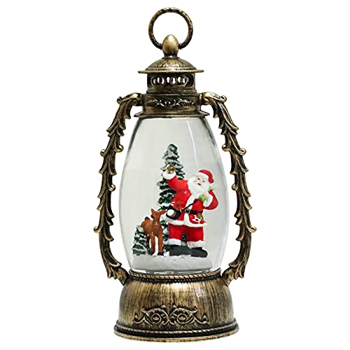 Wondise Lighted Christmas Snow Globes Musical Lantern Santa with Timer, Battery and USB Powered, Santa Resin Statue Spinning Water and Swirling Glitter Holiday Decor