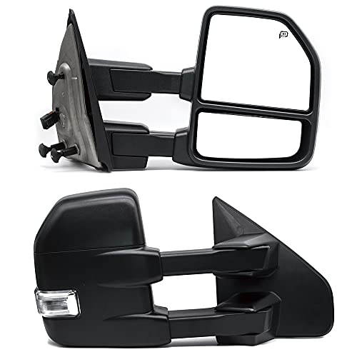 WLLW Upgrade style Towing Mirrors fit for 2004-2006 2007-2014 Ford F150 Pickup Power Heated Defrost Tow Mirrors with LED Turn Signal Puddle Light Black Housing