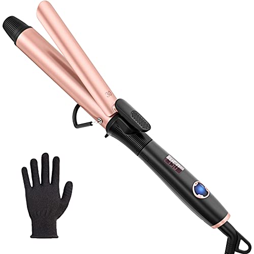 1 1/4 inch Curling Iron, 1.25 inch Curling Iron, Large Barrel Curling Iron with Spring Clip, Wand Curling Iron Include Heat Resistant Glove, Rose Pink