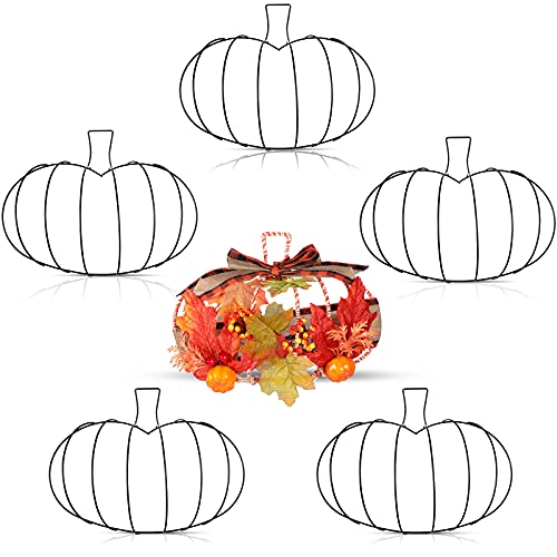 Hotop Pumpkin Wreath Form Metal Wire Floral Wreath Frame Decorations Thanksgiving Autumn Fall Front Door Hanging Farmhouse Home 3D Craft DIY for Garden Porch Kitchen Outdoor (5 Pieces)