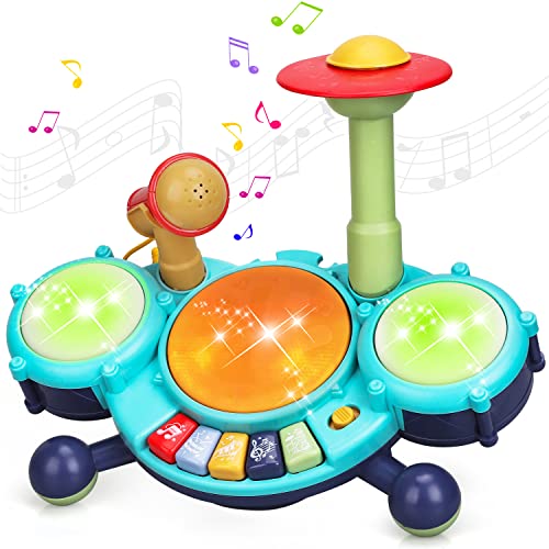 TOY Life 5 in 1 Baby Drum Set for Toddlers 1-3 Musical Toys for Toddlers 1-3 with Toddler Drum Set for Kids Baby Microphone Baby Keyboard Kids Drum Set Baby Instruments Musical Toys for 2 Year Old