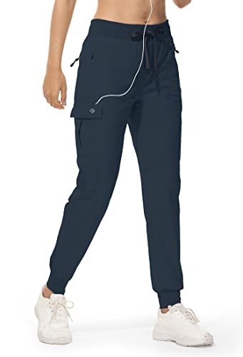 RlaGed Women’s Hiking Jogger Pants Lightweight Quick Dry Cargo Pants Athletic Workout Casual Outdoor Zipper Pockets Navy
