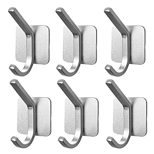 VAEHOLD Adhesive Hooks, Heavy Duty Wall Hooks Waterproof Aluminum Hooks for Hanging Coat, Hat, Towel, Robe, Key, Clothes, Closet Hook Wall Mount for Home, Kitchen, Bathroom，Office (6, Silver)