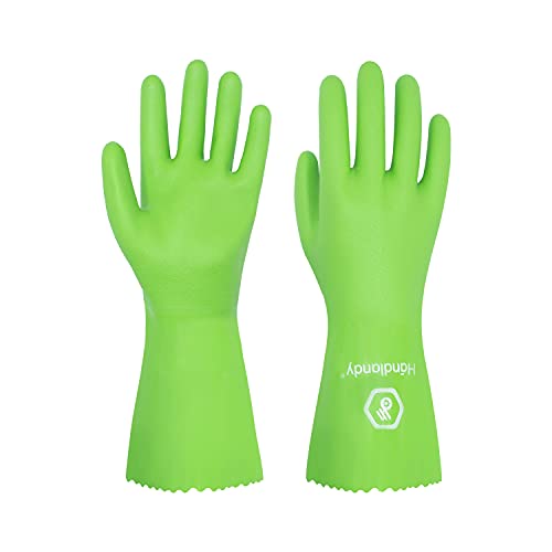 HANDLANDY Chemical Resistant Gloves Reusable， Nitrile Heavy Duty Industrial Safety Work Gardening Cleaning Gloves (Small, 1 Pairs Green)
