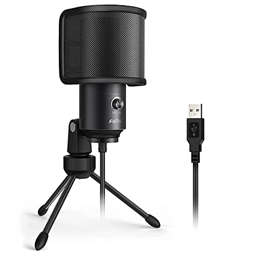 Computer Condenser PC Gaming Mic with Tripod Stand & Pop Filter for Streaming, Podcasting (K669B+U1)