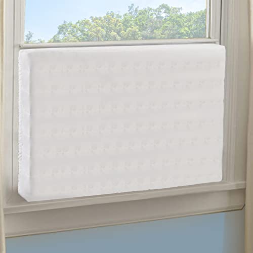 Bekith Indoor Air Conditioner Cover, AC Cover Inside Window AC Unit Cover, Double Insulation Defender with Elastic Strap, White (25” x 18” x 3.5”)