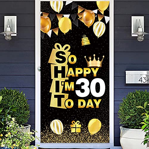 So Happy IM Thirty Today Happy 30th Birthday Banner Confetti Cheers to 30 Years Old Bday Theme Decor Decorations for Him Her Men Women Dirty 30 Funny 30th Birthday Party Supplies Black and Gold