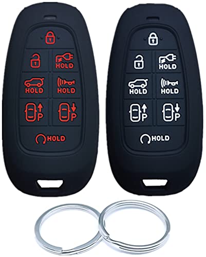 RUNZUIE 2Pcs 8 Buttons Silicone Smart Remote Keyless Entry Key Fob Cover Shell Compatible with 2022 2021 Hyundai IONIQ 5 Electric Vehicle Black/Black with Red