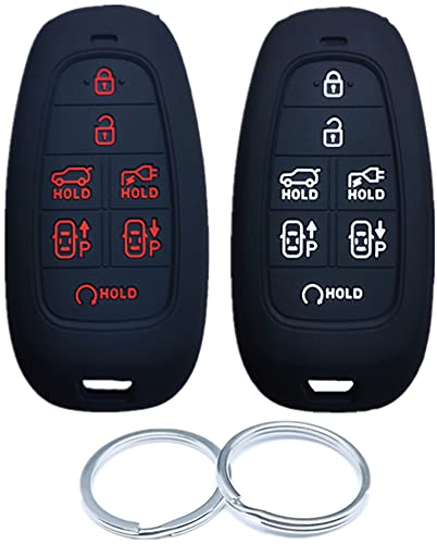 RUNZUIE 2Pcs 7 Buttons Silicone Smart Remote Keyless Entry Key Fob Cover Shell Compatible with 2022 2021 Hyundai IONIQ 5 Electric Vehicle Black/Black with Red
