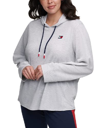 Tommy Hilfiger Plus Women’s Long Sleeve Waffle Ribbed Hoodie Tee, White Heather Grey, 3X