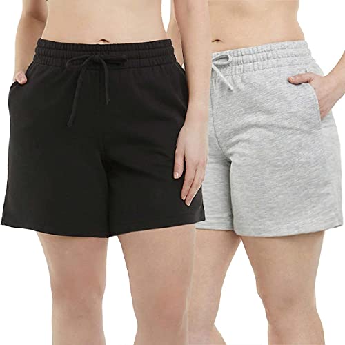 Danskin Womens 2-Pack Soft Active Short (Light Grey Heather/Black Salt, Large)