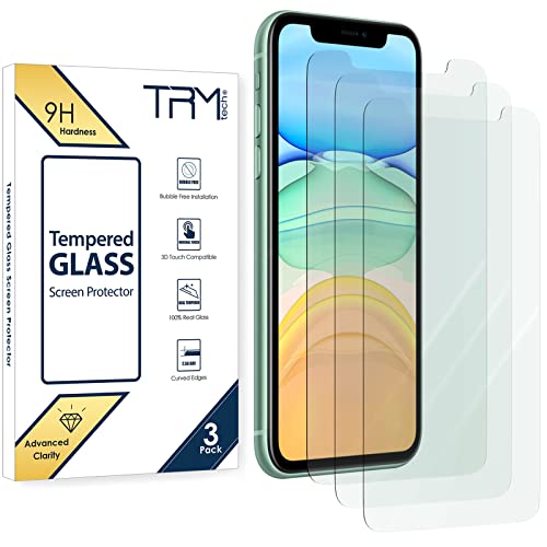 TRMTECH (3 Pack) Tempered Glass Screen Protector For iPhone 11, XR (10R) – Case Friendly, Easy Install, No Bubbles, Clear, Glass Film Cover, In Retail Box (6.1″ Inch)