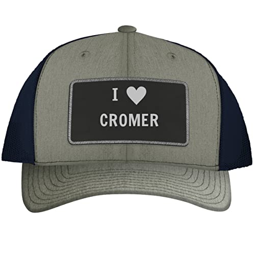 I Heart Love Cromer – Leather Black Patch Engraved Trucker Hat, Heather-Navy, One Size