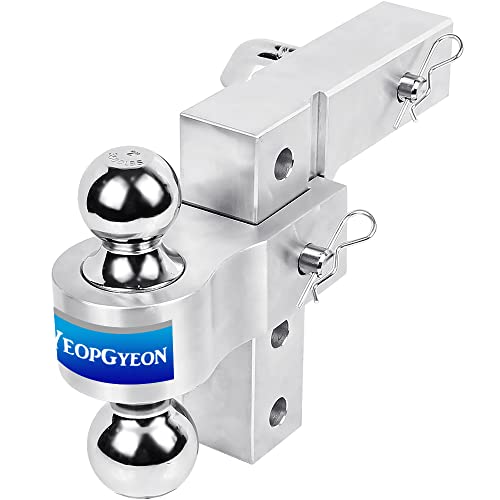 YEOPGYEON 6″ Drop Adjustable Hitch Ball Mount- 2 in Reversible Ball Mount, 2-5/16in./2in. Ball,5000lbs/3500lbs GTW (Silver)
