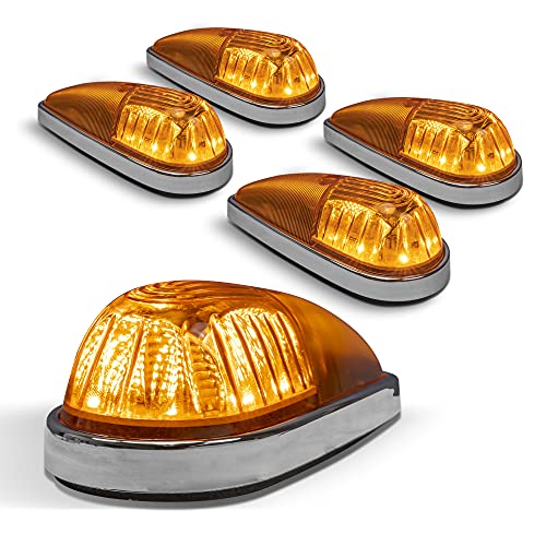 Amber LED Teardrop Cab Marker Lights Kit [Chrome Base] [DOT FMVSS 108] [SAE P2PC] [Universal Fit] Teardrop Cab Lights for Truck RV Van Ford F250 F350 Dodge Chevrolet Silverado Ram