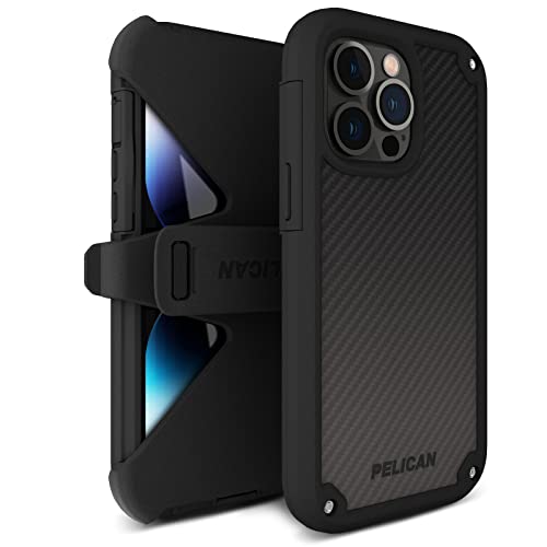Pelican Shield Kevlar – iPhone 13 Pro Max Case / iPhone 12 Pro Max Case [21FT Military Grade Drop Protection] [Wireless Charging Compatible] Protective Cover with Belt Clip Holster Kickstand – Black