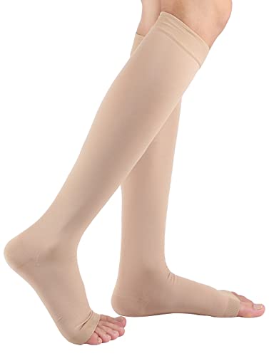 Open Toe Compression Socks for Women & Men, Medical Grade Support 20-30mmHg, Toeless, Knee High Compression Stockings