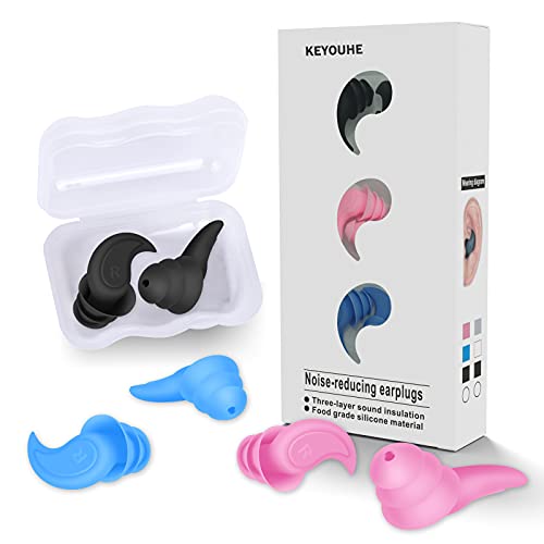 Ear Plugs for Sleeping, Noise Canceling earplugs, Reusable Flexible Silicone, 3 Colors Waterproof Noise Reduction Ear Plugs for Swimming, Concerts, Airplanes(BlackPinkBlue)