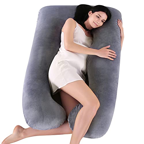 U Shaped Pregnancy Pillows for Sleeping, 57 Inch Maternity Pillow for Pregnant Women with Removable and Washable Velvet Cover, Full Pregnancy Body Pillow Support for Back, Hips, Legs, Belly