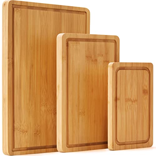 Bamboo Cutting Board Set of 3, Wood Cutting Boards for Kitchen, Extra Large Charcuterie Boards Set with Juice Groove and Handle, Butcher Block Chopping Boards for Meat , Vegetables, Cheese