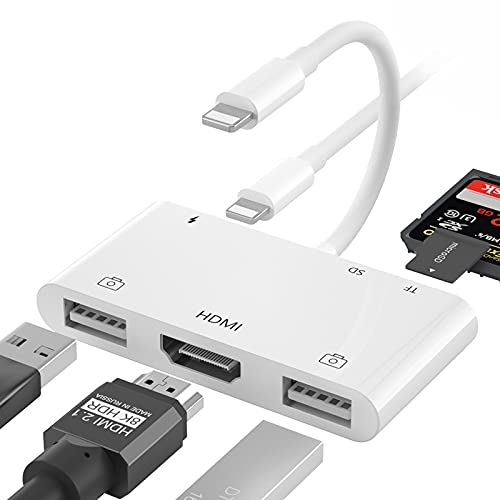 HDMI Adapter for iPhone to TV, Dual USB Female OTG Adapter, SD/Micro SD Card Reader for iPhone iPad with Charging Port, Support HDTV / Monitor / Projector / USB Flash Drive / MIDI Keyboard / Mouse…