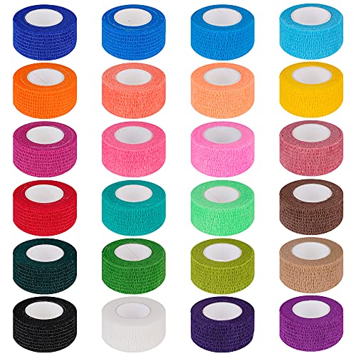 24 Pack 1 Inch X 5 Yards Self Adherent Bandages Wrap Cohesive Wrap Bandages,First Aid Tape,Elastic Self Adhesive Tape,Athletic Tape,Sports wrap Tape for Sports,Wrist,Ankle (Rainbow Color/24 Colors)