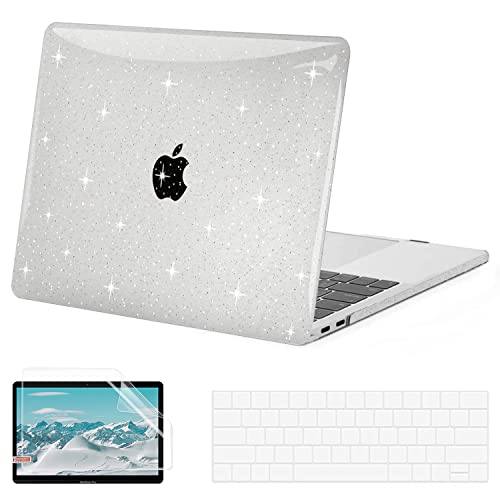 G JGOO Compatible with MacBook Air 13 Inch Case 2022 2021 2020 2019 2018 Release M1 A2337 A2179 A1932 Touch ID, Clear MacBook Air Case, Glitter Hard Shell Case + 2 Keyboard Cover + Screen Protector