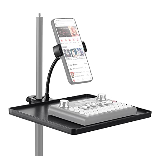 Phone Holder Microphone Stand Tray, Clamp-On Rack Tray ,Cell Phone Stand for Music Sheet,Clamp Compatible with Most Microphones Stands for Live Streaming,Karaoke, Recording