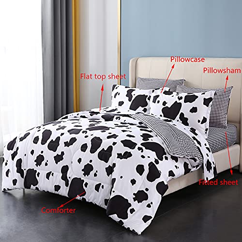 Mengersi Cow Print Bed in a Bag – Cow Print Comforter Sets Full Size, Black and White Reversible Bedding Set with Bed Sheets (1 Comforter,1 Flat Sheet,1 Fitted Sheet,2 Pillow Shams,2 Pillowcases) | The Storepaperoomates Retail Market - Fast Affordable Shopping